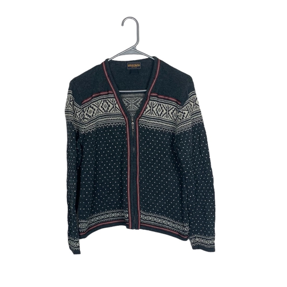 Vintage woolrich fair isle full zip sweater jacket size medium holiday festive